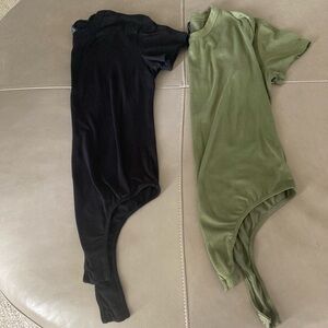 Black and Green Asymmetrical Bodysuits